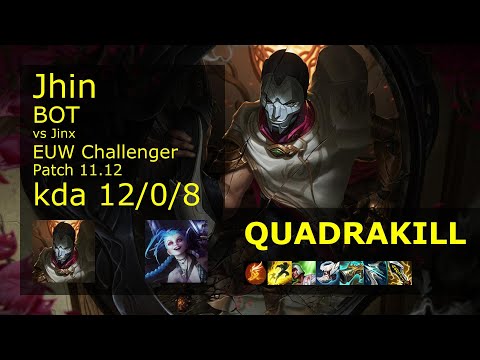 Jhin ADC vs Jinx - EUW Challenger 12/0/8 Patch 11.12 Gameplay
