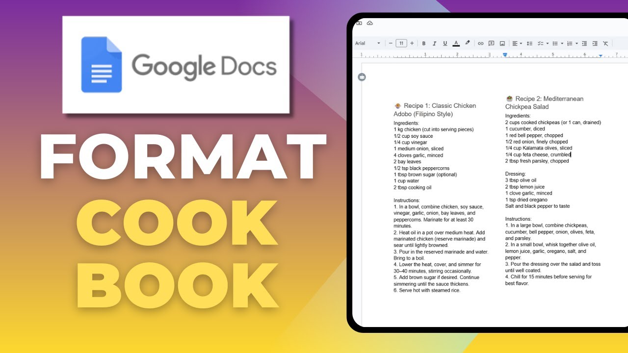 How To Format Two Cookbook Recipes On One Page In Google | Docs Step By Step Tutorial