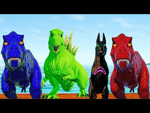(Jurassic World Evolution)Spiderman Ceratosaurus Vs Color T-Rex Team,Ironman Indominus Dino Fight