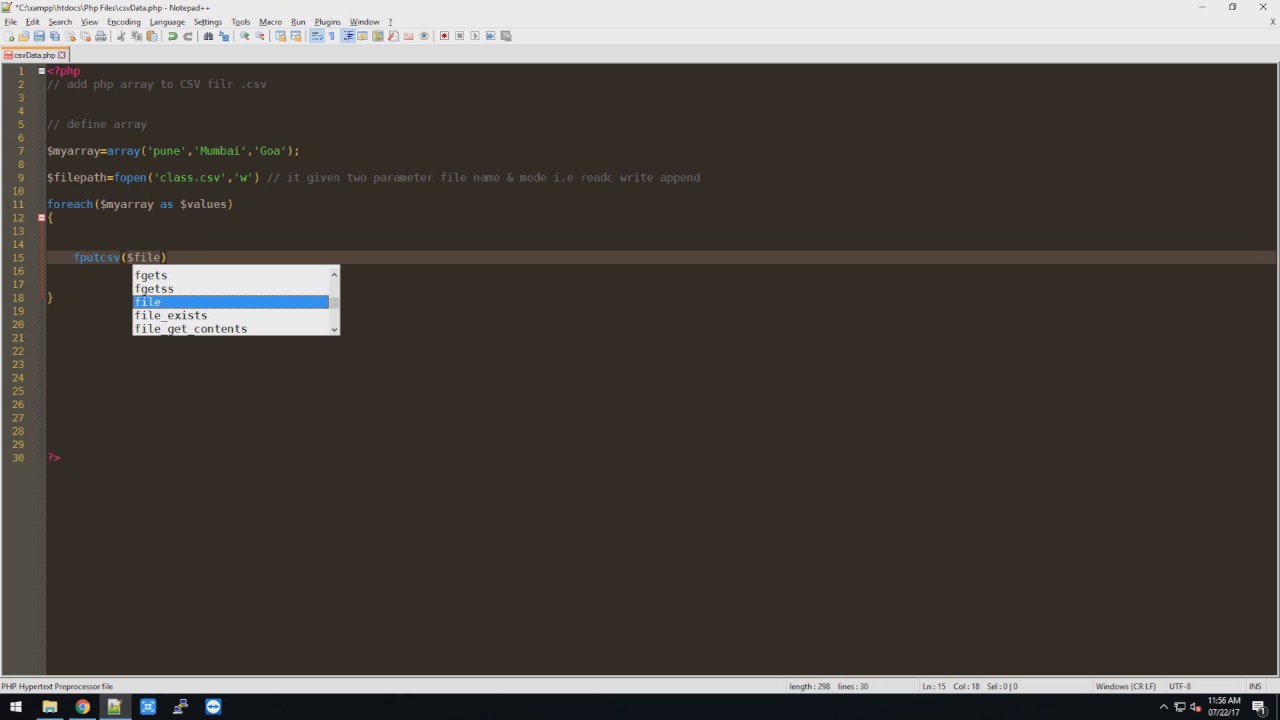 Upload Array elements into  .CSV File Using PHP