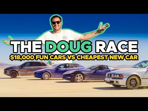 $18,000 Cool Cars VS The Cheapest New Car! Road Trip and Drag Race with Doug DeMuro and Friends!