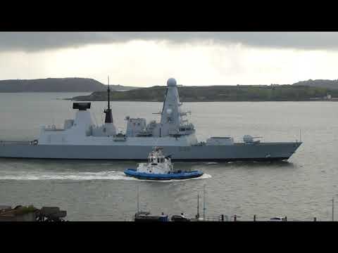 HMS Defender (D36) Air Defense / Guided Missile Destroyer Warship arriving in Cobh on 23/11/18.