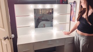 YESHOMY Vanity Desk Review – 10 Lights, 7 Drawers & Built In Outlet! #VanityGoals #MakeupSetup