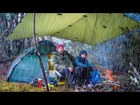 CAMPING in a RAINSTORM - Forced to seek SHELTER!! - Heavy Rain