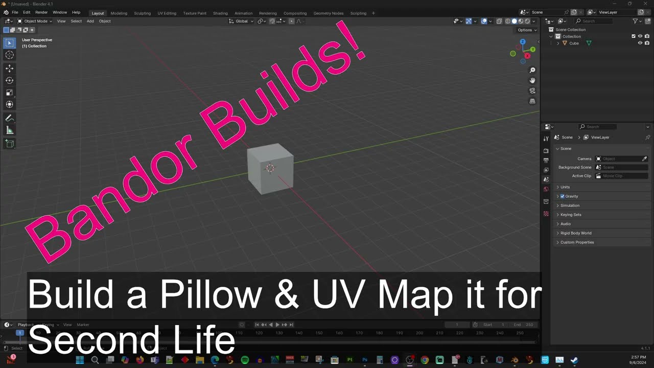 Bandor Builds: Creating a Pillow in Blender 4 for Second Life with UV Mapping, AO Creation and PBR