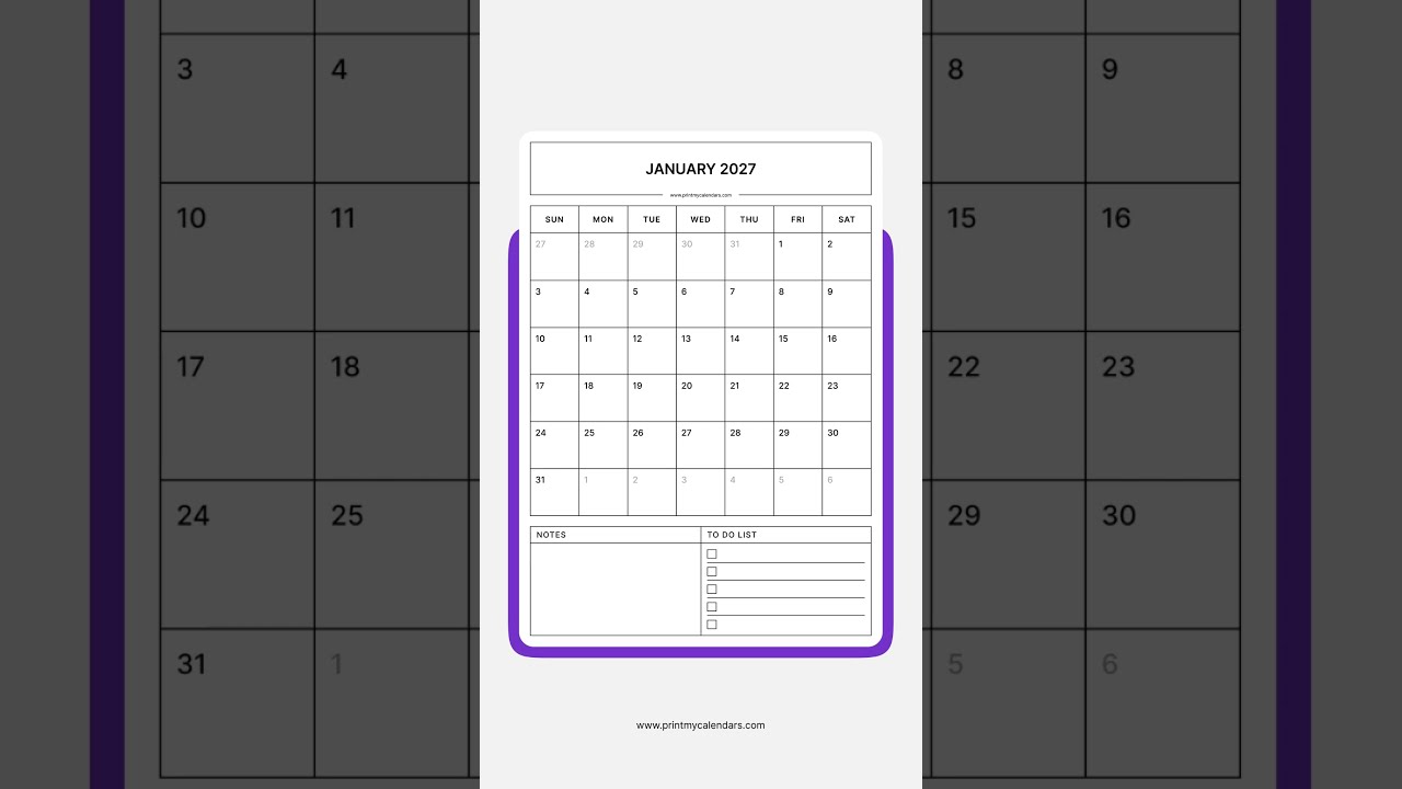 January 2027 Calendar PDF | Free Printable January 2027 Calendar PDF | Free A4 & US Letter Templates