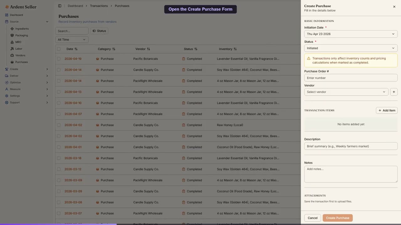 How to Record a Vendor Purchase — video tutorial thumbnail