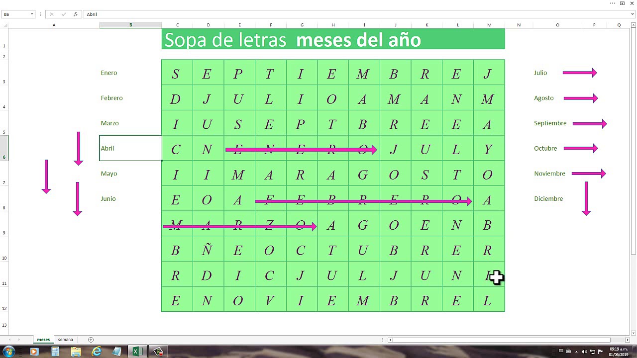 Sopa de letras de los meses del año.