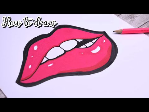 How to Draw Red Lips EASY - Happy Drawings