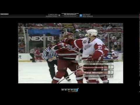Red Wings / Hurricanes Game 2 scrum in final minute (2002 SCF)