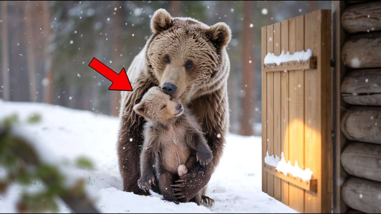 Mother Bear Freezes With Her Dying Cub. The Man Opens the Door, and Something Unbelievable Happens!