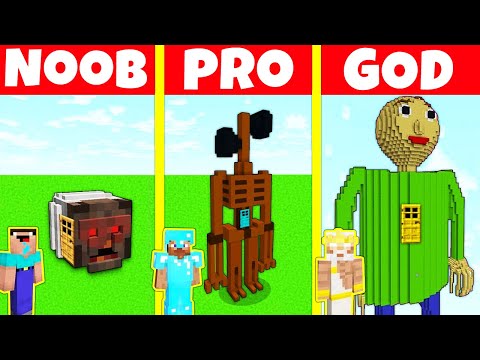 Minecraft Battle: NOOB vs PRO vs GOD: HORROR STATUE BUILD CHALLENGE / Animation