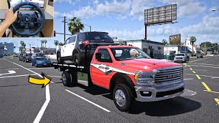 GTA 5 Lets Go To Work as Rollback Tow Truck Driver - Steering Wheel Gameplay