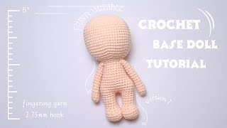 How to Crochet: 5 inch Amigurumi no sew crochet doll base | Basic doll