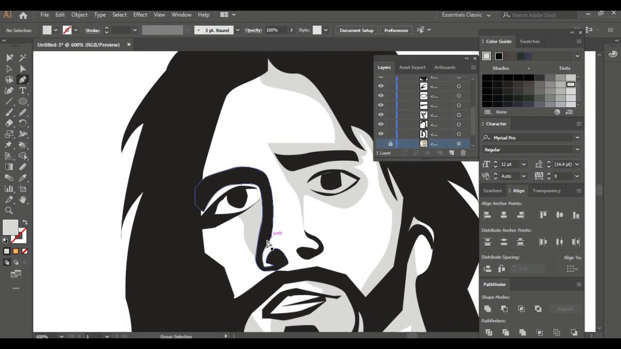 Cartoon Portrait Logo  in Adobe Illustrator  | Convert image into vector logo in illustrator