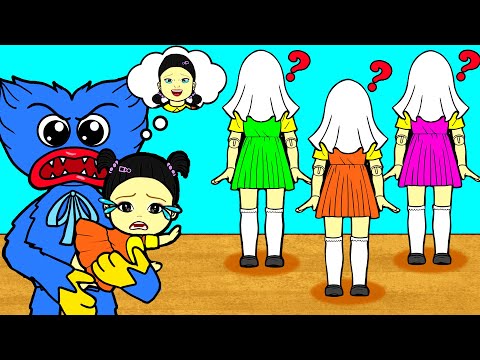 Who Is Squid Game Doll's Mother? - Kind Huggy Wuggy Vs Poor Squid Game| DIY Paper Dolls & Cartoon