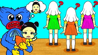 Who Is Squid Game Doll&#39;s Mother? - Kind Huggy Wuggy Vs Poor Squid Game| DIY Paper Dolls &amp; Cartoon