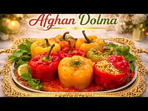Dolma recipe STUFFED BELL PEPPERS With GROUND BEEF AND RICE - ETLi BIBER DOLMASI طرز تهيه دلمه مرچ