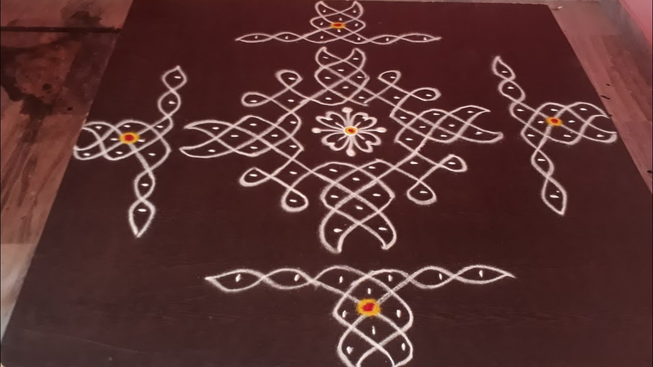 Simple 8 Dots Sikku Kolam with Side Kolam | 8 Chukkala Chikku Muggulu | Rangoli Border Designs