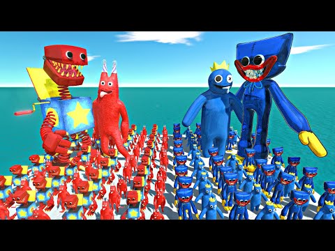 Boxy Boo + Banban vs Rainbow Friends Blue + Huggy Wuggy - Animal Revolt Battle Simulator