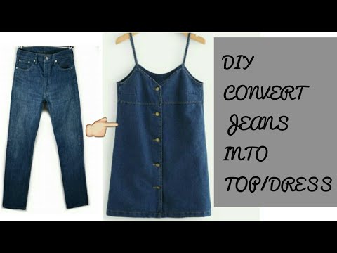 DIY : Convert/Reuse Old Men's Jeans into girls Top/DENIM DRESS (HINDI)