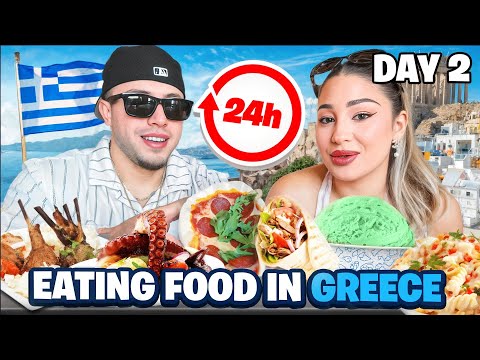EATING FOOD IN GREECE FOR 24 HRS !! *SANTORINI, CAPITAL FIRA*