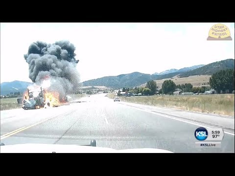 UHP dash cam video shows violent impact of fiery crash in Cache County