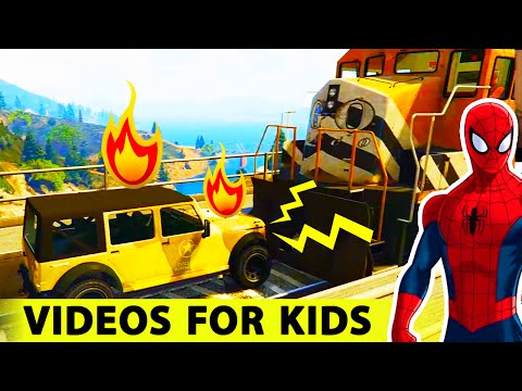 MILITARY TRUCKS and Cars in SPIDERMAN Cartoon for Kids with Children's Nursery Rhymes Songs Video