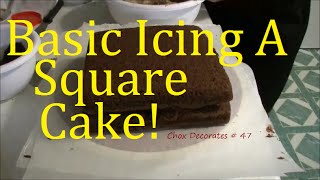 Basic Icing A Square Double Layer Chocolate Cake. Home Cake Decorating Frosting a Square Cake