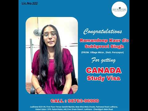 Best wishes to Ramandeep kaur d/o Sukhpreet Singh for getting #Canada Study Visa 🇨🇦 🥳
