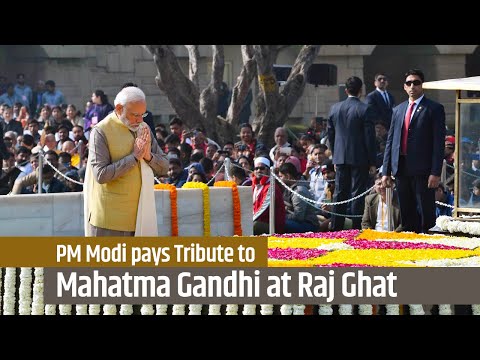 PM Modi pays Tribute to Mahatma Gandhi at Raj Ghat in New Delhi PMO