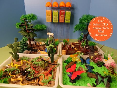 Four Safari Ltd. Animal Figure Toobs in Four Small World Dioramas - Learn Animal Names
