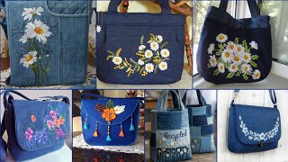 Old jeans turn's into hand bags with hand embroidery patterns