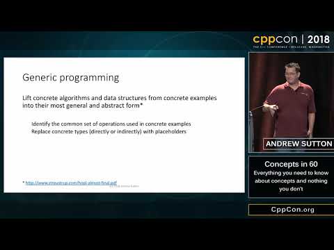CppCon 2018: Andrew Sutton “Concepts in 60: Everything you need to know and nothing you don't”