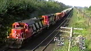 Trains at the Denfield Bridge. August 27, 1993