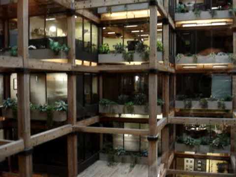 Butler Square glass elevator going up