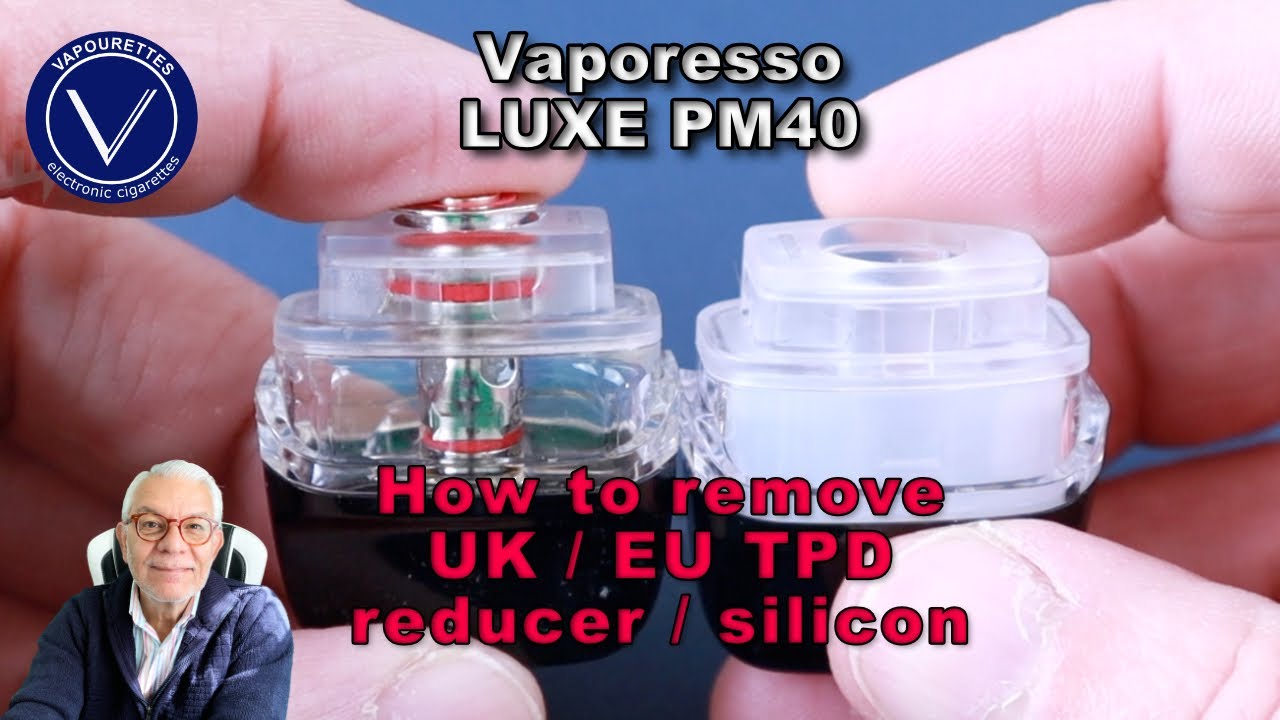 Watch video How to remove UK / EU TPD reducer / silicone from Vaporesso Luxe PM40 pod. 2ml to 4ml | Pod hack Now How to remove UK / EU TPD reducer / silicone from Vaporesso Luxe PM40 pod. 2ml to 4ml | Pod hack