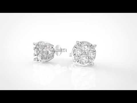 1 CTTW Diamond Cluster Round Stud Earrings in Sterling Silver by Fifth and Fine - Second Medium