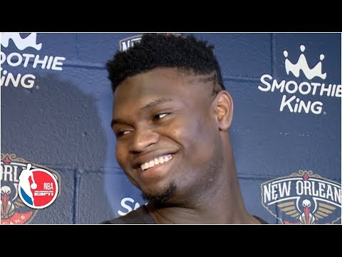 ロンゾ・ボールがロブパスをダンクしないと冗談を言うシオン・ウィリアムソン｜2019年NBAトレーニングキャンプ (Zion Williamson jokes that Lonzo Ball won't dunk his lob passes | 2019 NBA Training Camp)