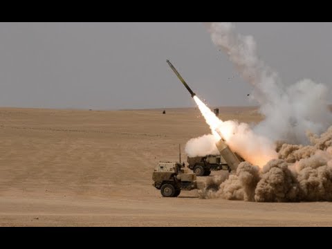 USMC M142 HIMARS firing GMLRS (HIGH MOBILITY ARTILLERY ROCKET SYSTEM)