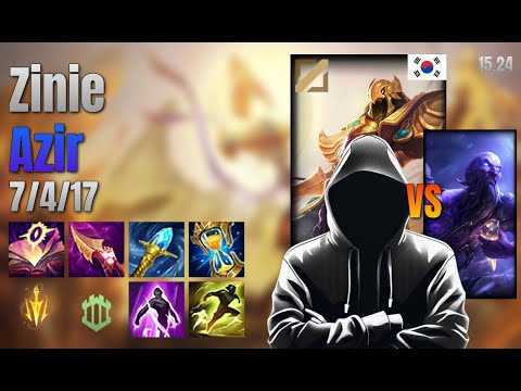 Zinie Mid Azir vs Ryze lol KR solo rank Full Game 15.24 | Zinie 아지르 vs 라이즈