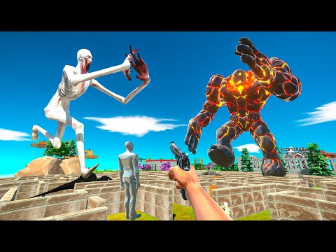 SCP 096 VS LAVA BOY! fPS AVATAR SAVE DINOSAURS MAZE MISSION - Animal Revolt Battle Simulator ARBS