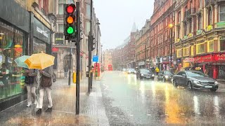 London Torrential Downpour ☔️ Rainy City Streets from Holborn to Soho, London Walk Tour | 4K HDR