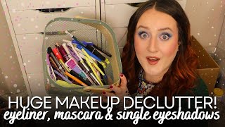 MAKEUP COLLECTION DECLUTTER *PART FOUR!* Eyeliner, Mascara & Single Eyeshadow Decluttering With Me!