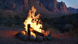 Download the video "4K Sunrise Campfire & Cricket Sounds – Crackling Fireplace Burning Video"
