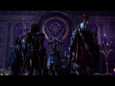 Baldur's Gate 3: Getting a Blessing from Shar in front of a Rat Pack