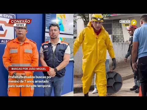 Vídeo: Prefeitura atualiza buscas por menino de 7 anos arrastado para bueiro durante temporal.