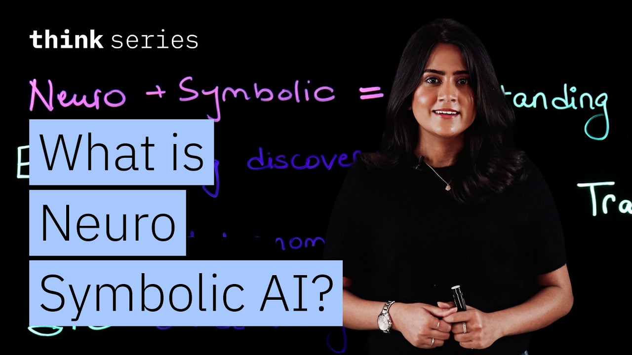 Illustration of neural networks and symbolic logic combining, representing NeuroSymbolic AI, with concepts of understanding and reasoning.