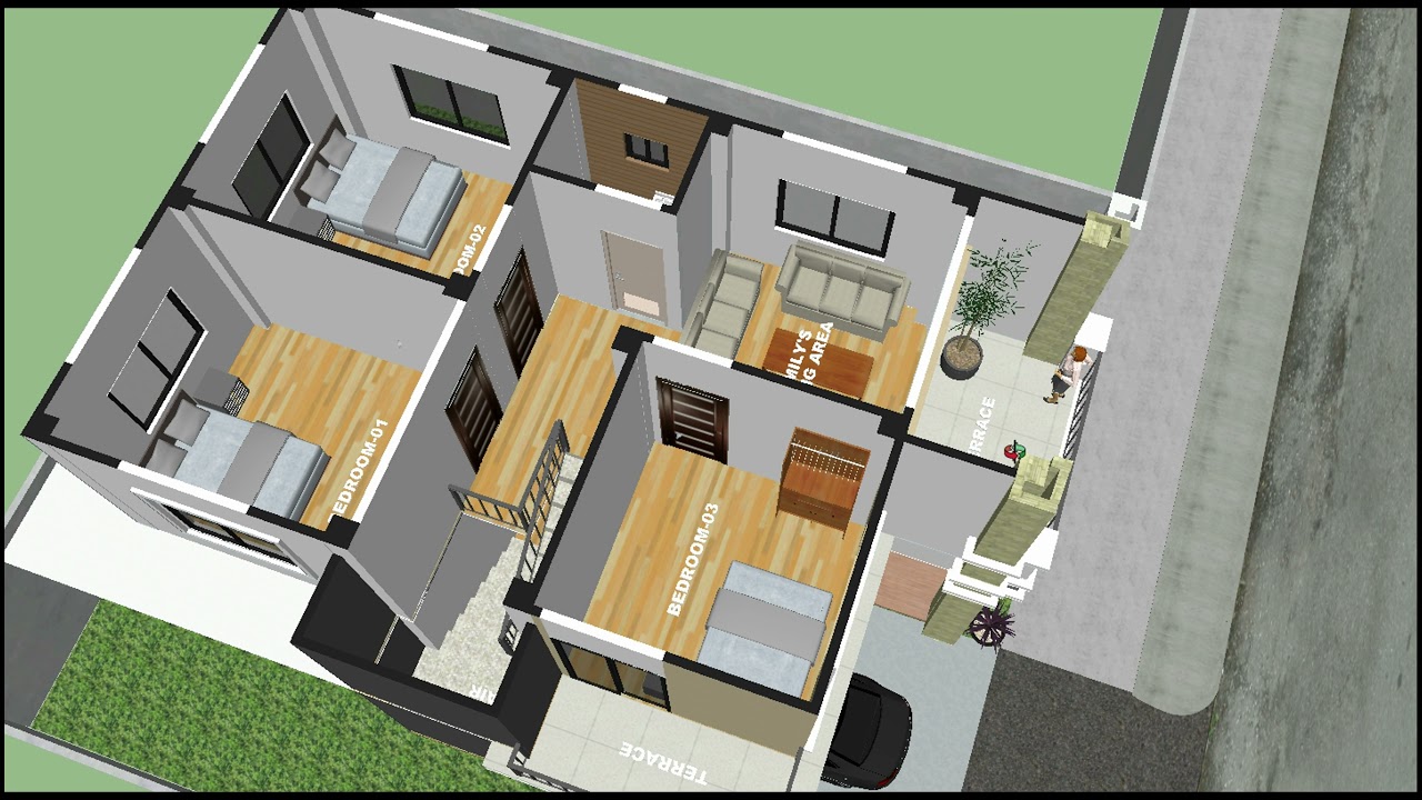 Small House Design Idea with 3 Bedrooms and 2 Toilet & Bath