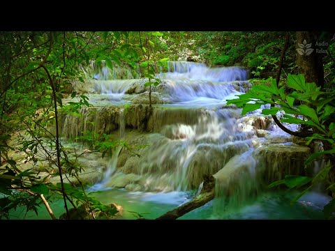 Calming turquoise waterfall. Relaxing water sounds. 10 hours Nature sounds. White noise